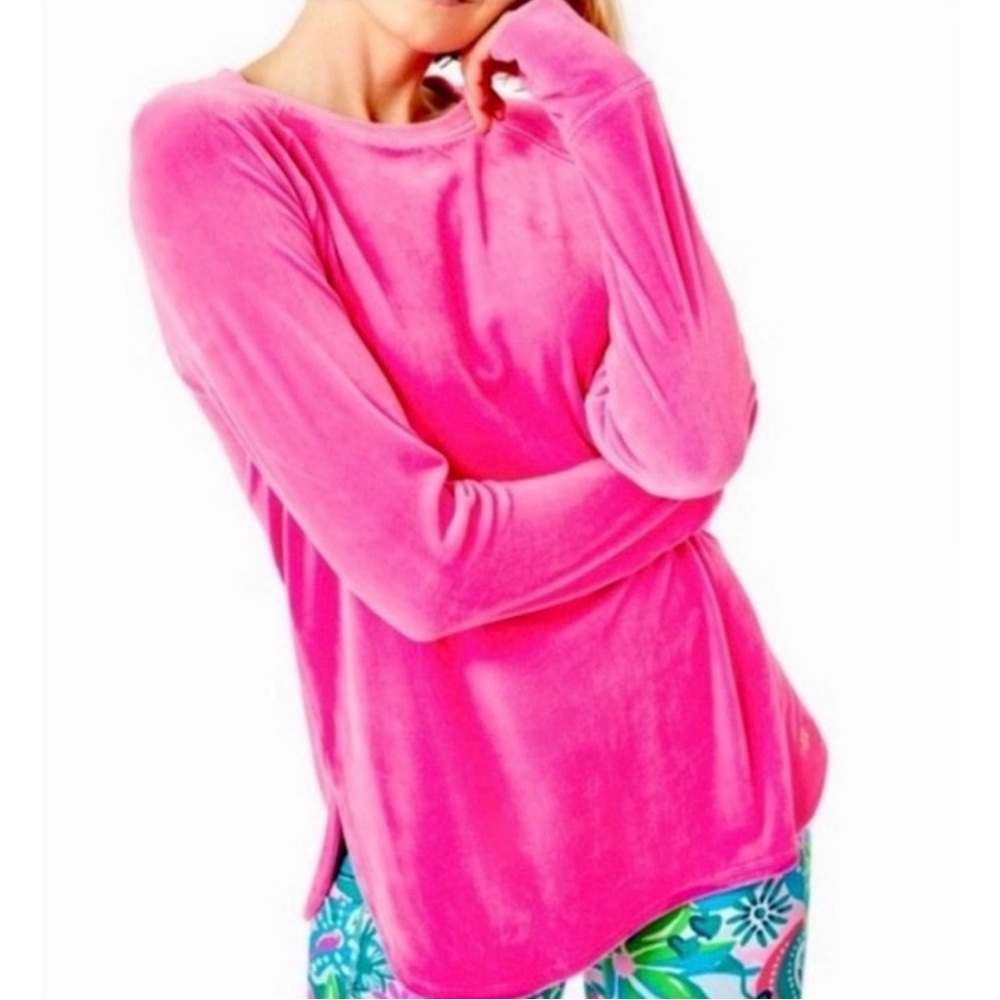 Lilly Pulitzer Luxletic Pink Blythe Velour Pullover Sweater